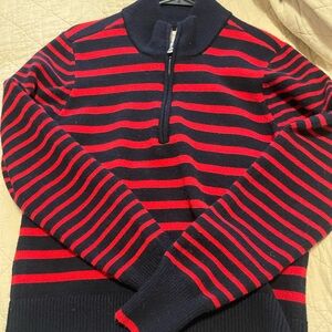 Addison Bay Zip-Up Sweater - Red and navy Stripes